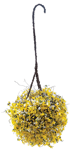 Dollhouse Miniature Hanging Basket: Yellow-White, Large